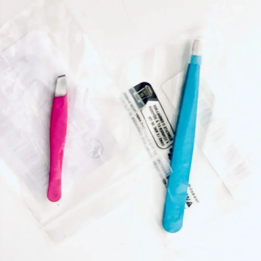 2 Pack of Precise Tweezers Pink & Blue in 2 Different Sizes Regular & Travel